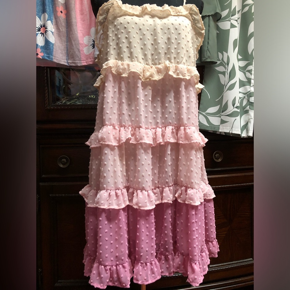 Pink and Cream Ruffled eyelit  Dress - Picture 11 of 15